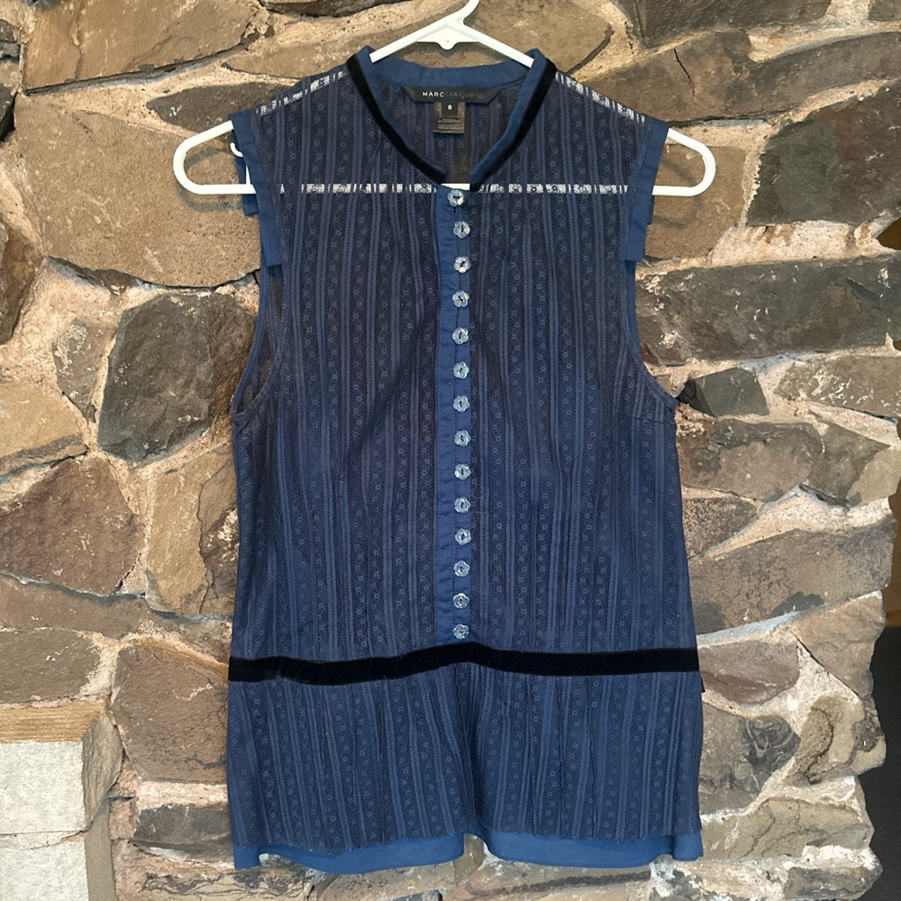 Marc Jacobs Blue Lace Button Up Short Dress